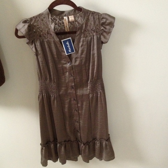 Taupe Dress, Lace Shoulders - Picture 1 of 1