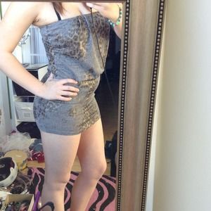 Gold and brown strapless short dress