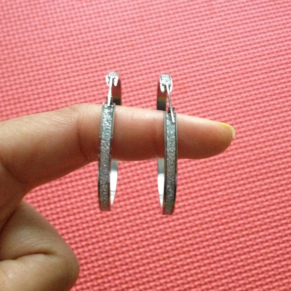 SOLD Stainless steel sparkly 50mm hoops