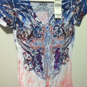 Tiny Diamond studded white wing an shoulder shirt