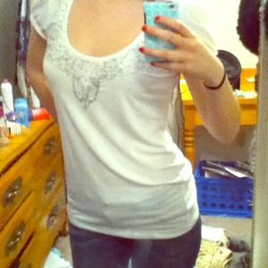 White silver beaded neck party shirt