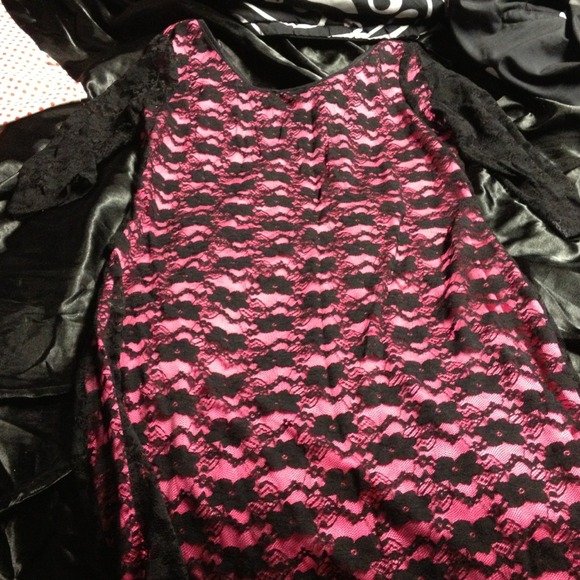 pink and black lace dress.