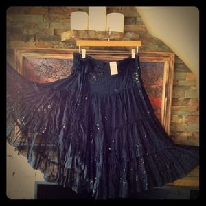 NEW UNUSED Tiered Sequence Black Gypsy Skirt