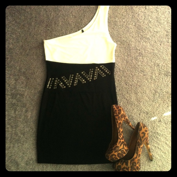 💚SALE Reduced Studded Mesh Black & White Dress