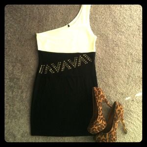 💚SALE Reduced Studded Mesh Black & White Dress