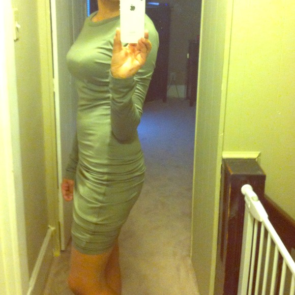 Long sleeve olive green dress