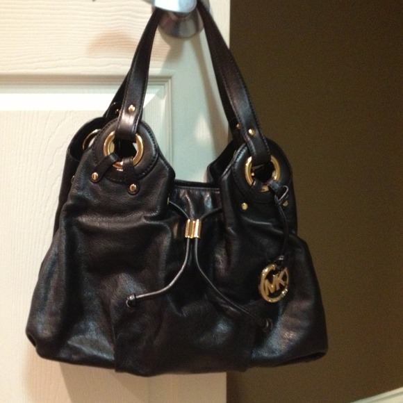 Black leather shoulder bag  SOLD