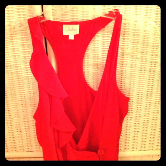 SOLD Red Parker silk wrap dress w/ ruffle - xs