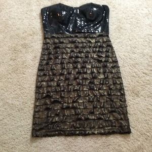 strapless black & gold dress