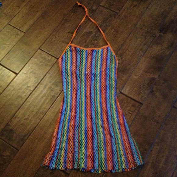Mesh swimsuit coverup halter dress