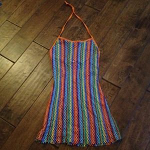 Mesh swimsuit coverup halter dress