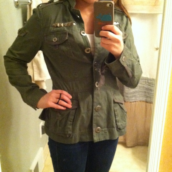 REDUCED! Olive Military Jacket w/ studs-NWT - Picture 3 of 4