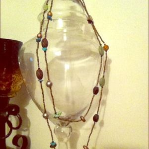 Browns, turquoise, sterling silver beaded necklace