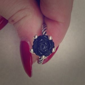 Pandora black onyx flower ring new!!
