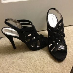 WHBM Black Strappy Heels
