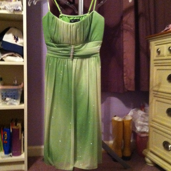 Sparkly green spaghetti strap dress