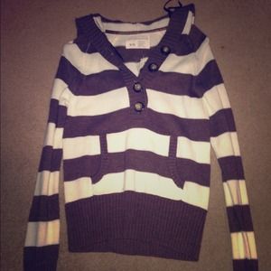 Aeropostale brown and cream striped hooded sweater