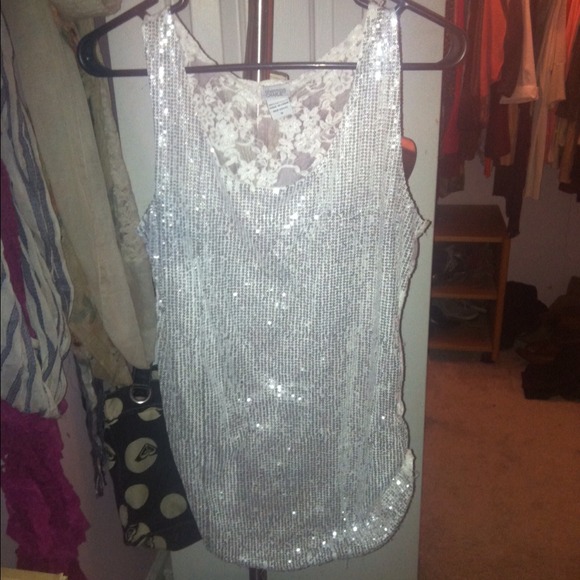 super sequined tank with lace back!