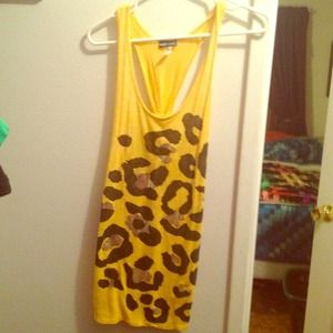 Yellow and black cheetah print razor back top