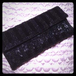 Black beaded clutch purse