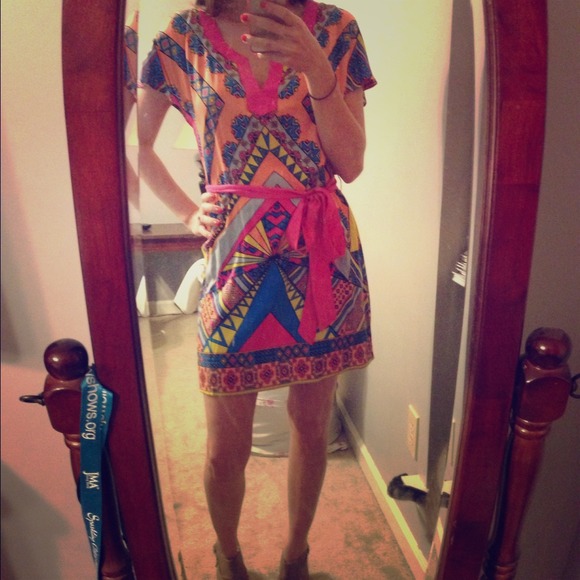 Bright patterned kimono style dress