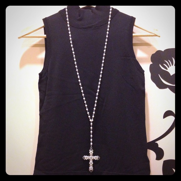 Diamond&pearl cross necklace+coin necklace