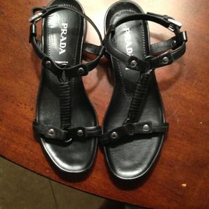 Authentic PRADA black leather gladiator sandals
