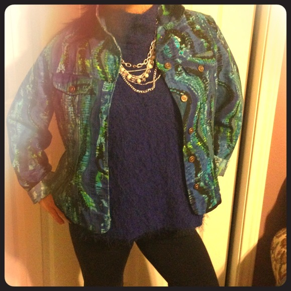 Blue sequined jacket ! Adorable,  size large! - Picture 1 of 3