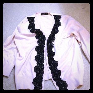 The Limited light pink cardigan w/ black lace trim
