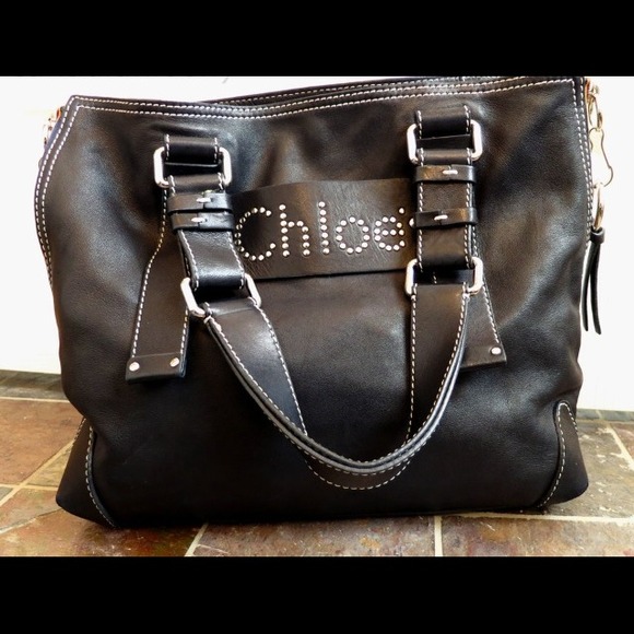 🔴Sold🔴Chloe Patsy Logo black lambskin tote