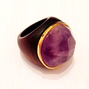 Amethyst and wood ring