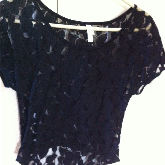 Black see through flower shirt