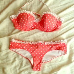 Coral Polka-Dot Swimsuit