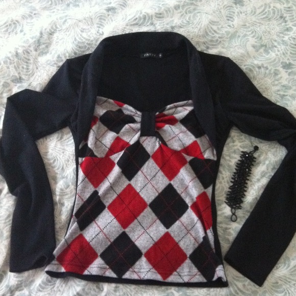 Traded!!!!   Sexy argyle sweater in red/black/grey