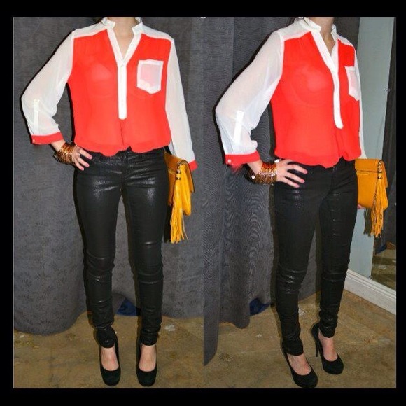 Sheer shirt in coral color also in yellow