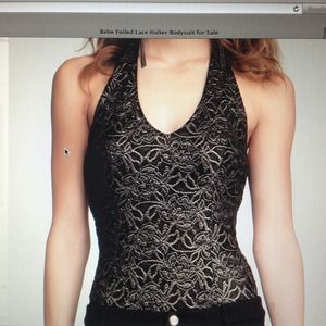Bebe Foiled lace halter bodysuit