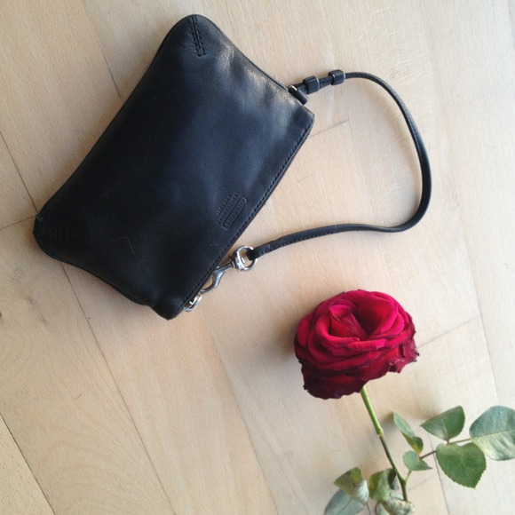 Black leather coach wristlet