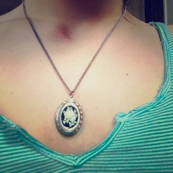 Silver, Black and White Locket Necklace