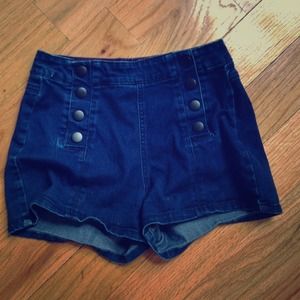 Nautical High-Waisted Denim Shorts