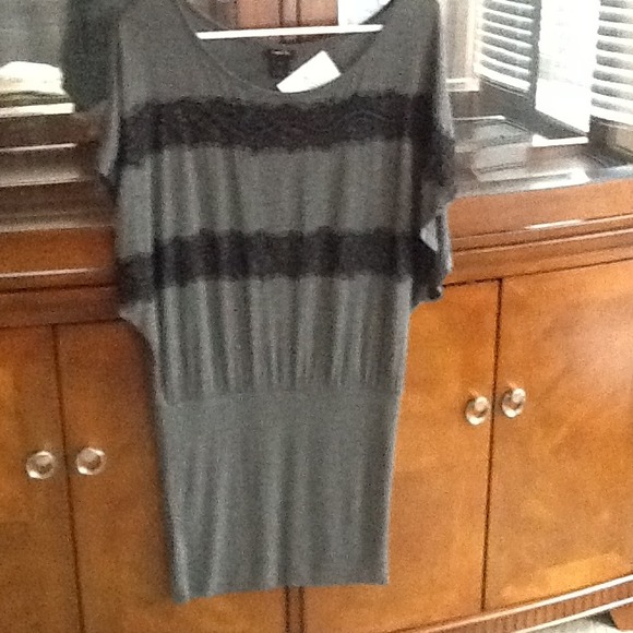 SOLD*****Grey fitted dress w black lace