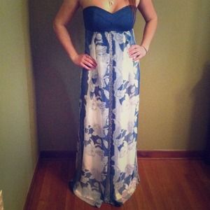 Blue floral  maxi dress with cream lining
