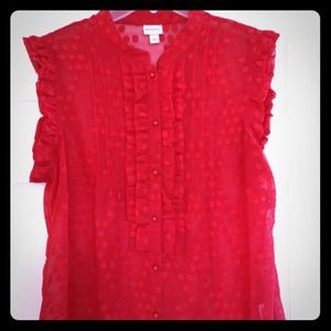 XL Merona red ruffled button down blouse! Pretty!