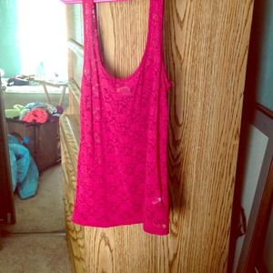 hot pink sheer lace top- great for layering!