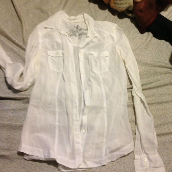 Button up white American eagle