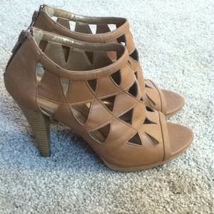 Brown peep toe heels