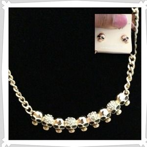 Rhinestone skull necklace and earring set