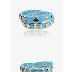 Blue leather skull bracelet