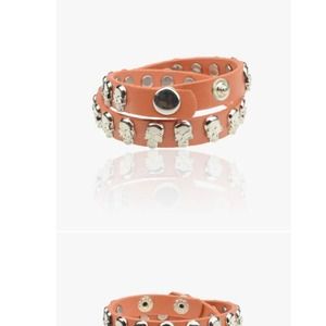 Tan leather skull bracelet