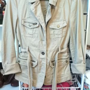 Tan trench coat jacket