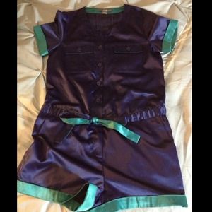 Forever 21 Turquoise and Navy Blue Romper...